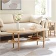 Modway Torus Oval Wood Coffee Table with Lower Rattan Shelf in Oak