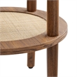 Modway Torus Round Wood Side Table with Lower Rattan Shelf in Walnut