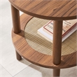 Modway Torus Round Wood Side Table with Lower Rattan Shelf in Walnut