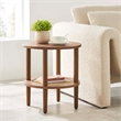 Modway Torus Round Wood Side Table with Lower Rattan Shelf in Walnut