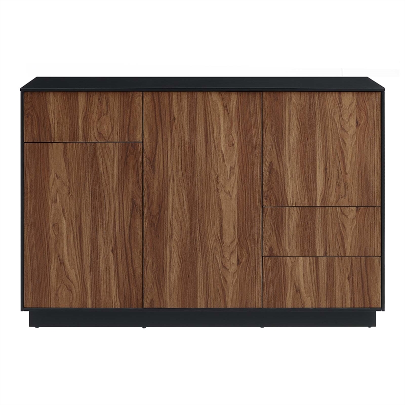 Modway Holden 3-Drawer Wood Sideboard with 3 Hinged Doors in Black/Walnut