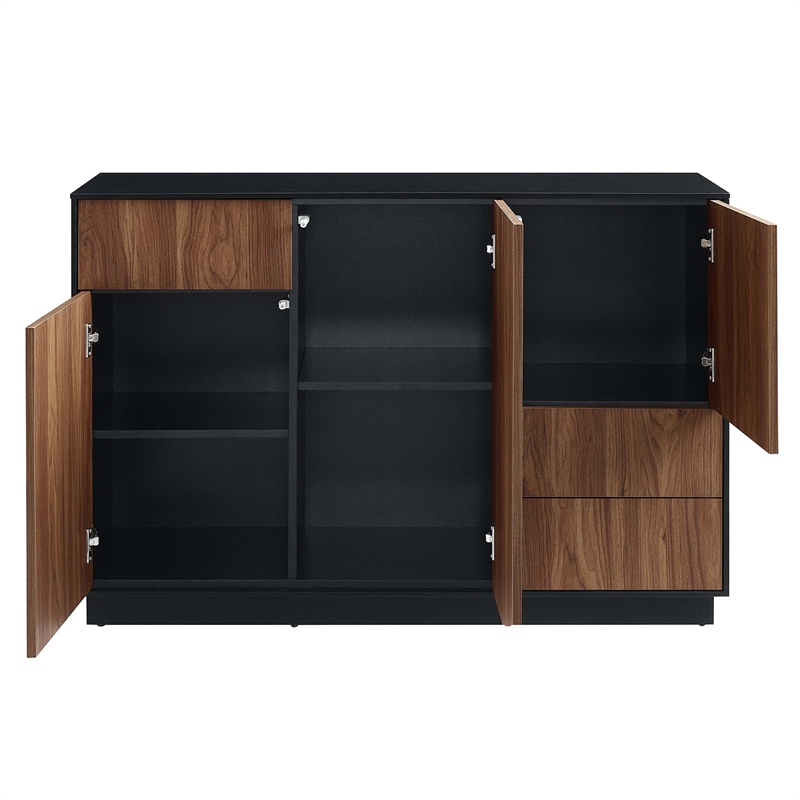 Modway Holden 3-Drawer Wood Sideboard with 3 Hinged Doors in Black/Walnut