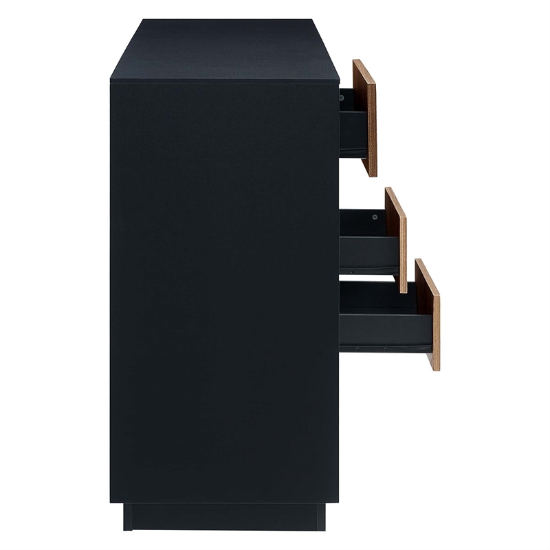Modway Holden 3-Drawer Wood Sideboard with 3 Hinged Doors in Black/Walnut