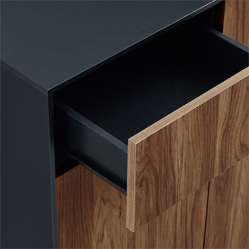 Modway Holden 3-Drawer Wood Sideboard with 3 Hinged Doors in Black/Walnut