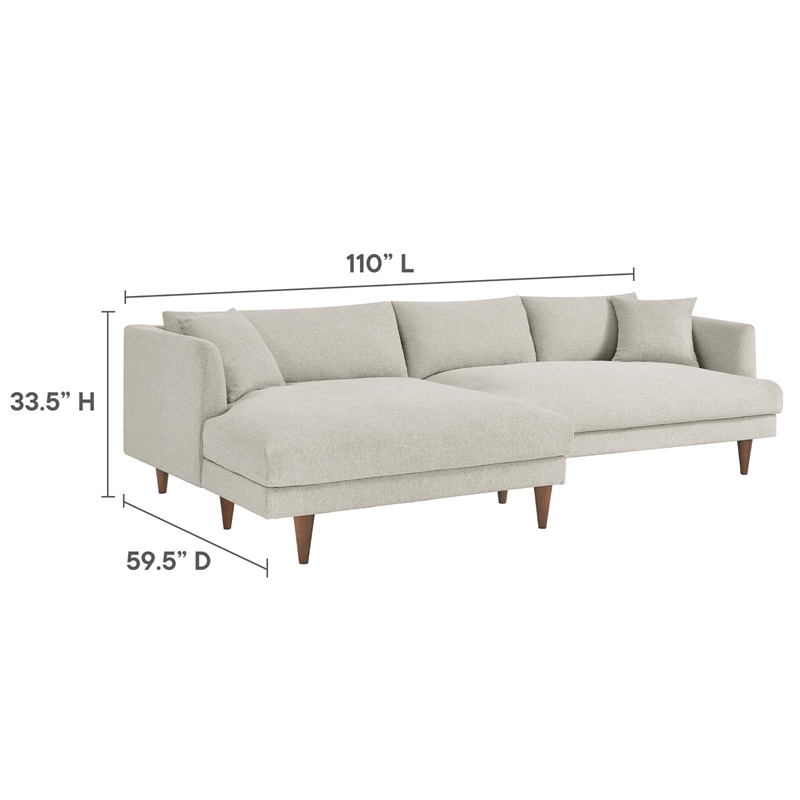 Modway Zoya 2-Piece Fabric Left-Facing Sectional Sofa in Heathered Weave Ivory