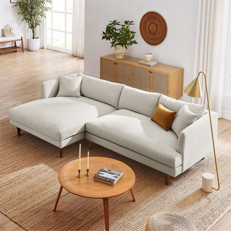 Modway Zoya 2-Piece Fabric Left-Facing Sectional Sofa in Heathered Weave Ivory