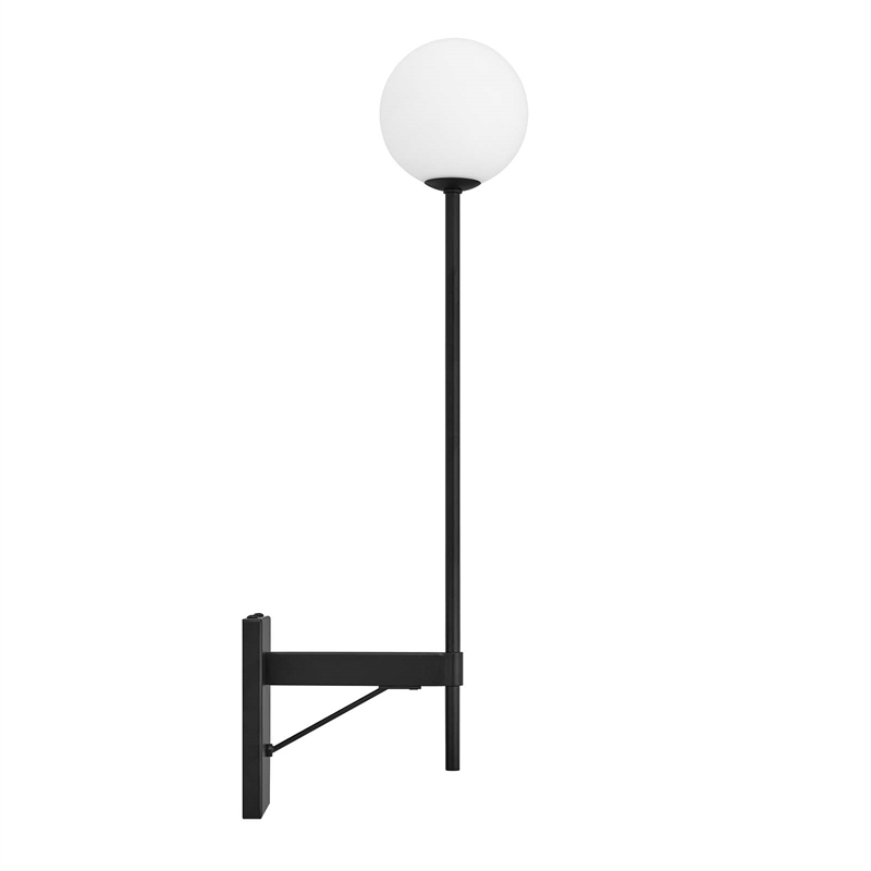 Modway Riva Metal Wall Sconce with Opal White Glass in Black