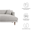 Modway 2-Piece Right-Facing Fabric Sectional Sofa with Tapered Legs in Gray