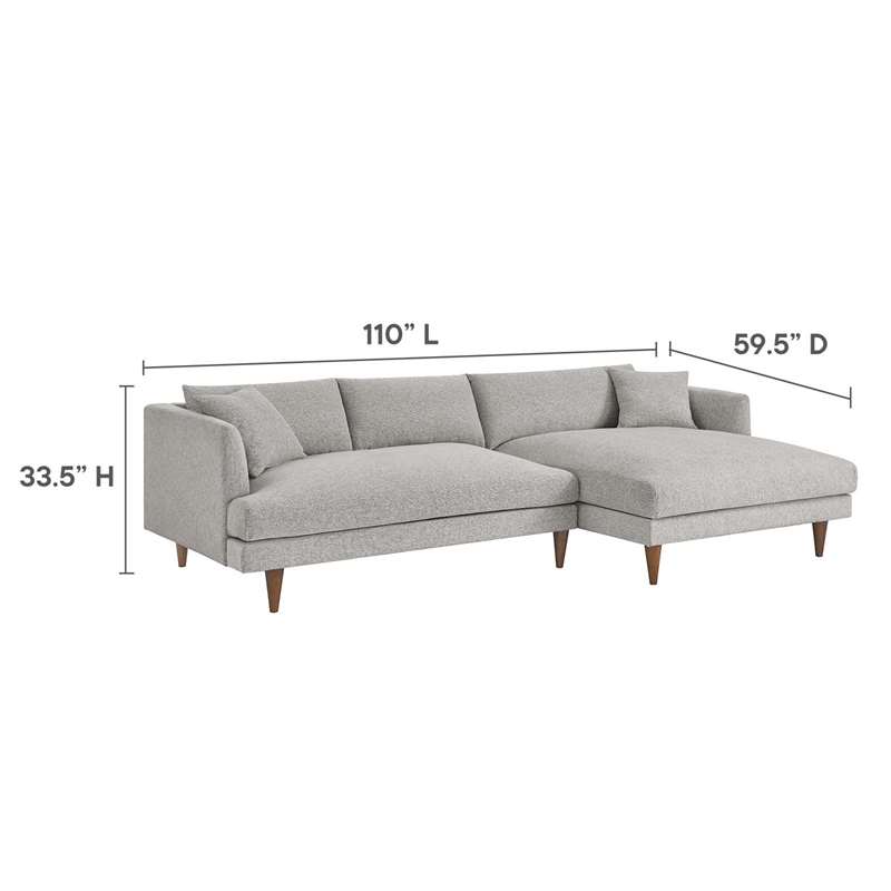 Modway 2-Piece Right-Facing Fabric Sectional Sofa with Tapered Legs in Gray