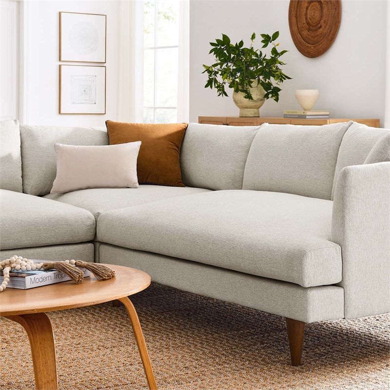 Modway Zoya 3-Piece Fabric Sectional Sofa in Heathered Weave Ivory