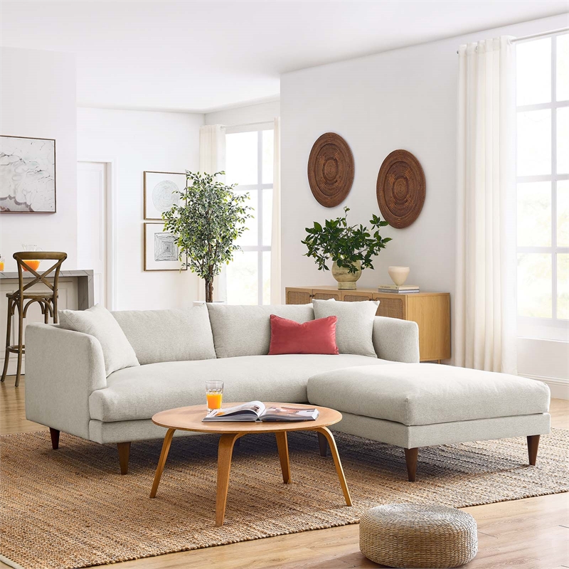 Modway Zoya Fabric Sofa and Ottoman Set in Heathered Weave Ivory