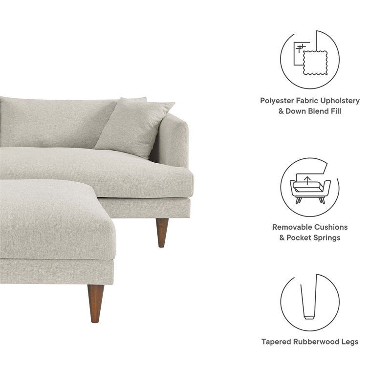 Modway Zoya Fabric Sofa and Ottoman Set in Heathered Weave Ivory