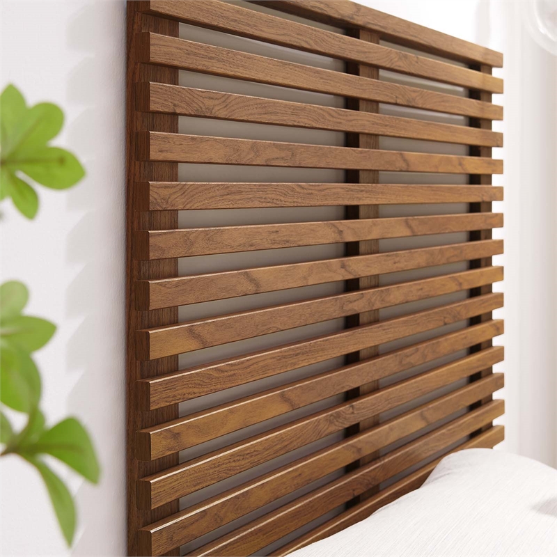 Modway Render Wall Mount Modern Wood Twin Headboard in Walnut