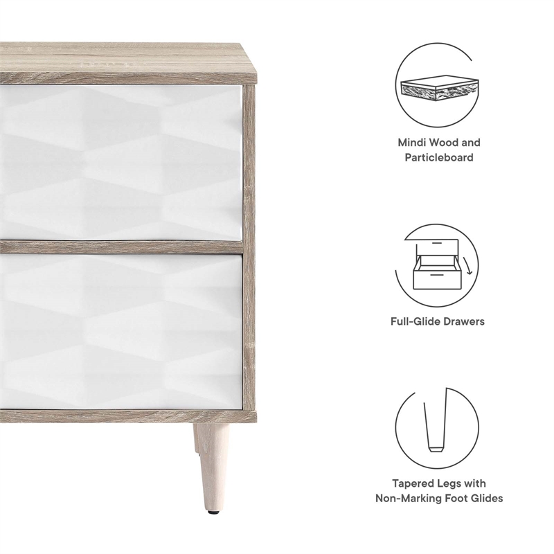 Modway Vespera 2-Drawer Wood Nightstand with Tapered Legs in Oak/White