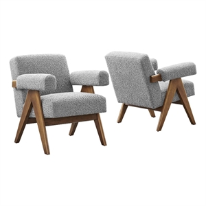Modway Lyra Upholstered Modern Boucle Fabric Armchair in Light Gray (Set of 2)