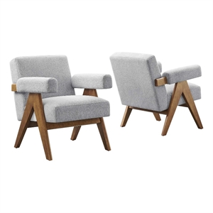 Modway Lyra Upholstered Modern Heathered Fabric Armchair in Gray (Set of 2)
