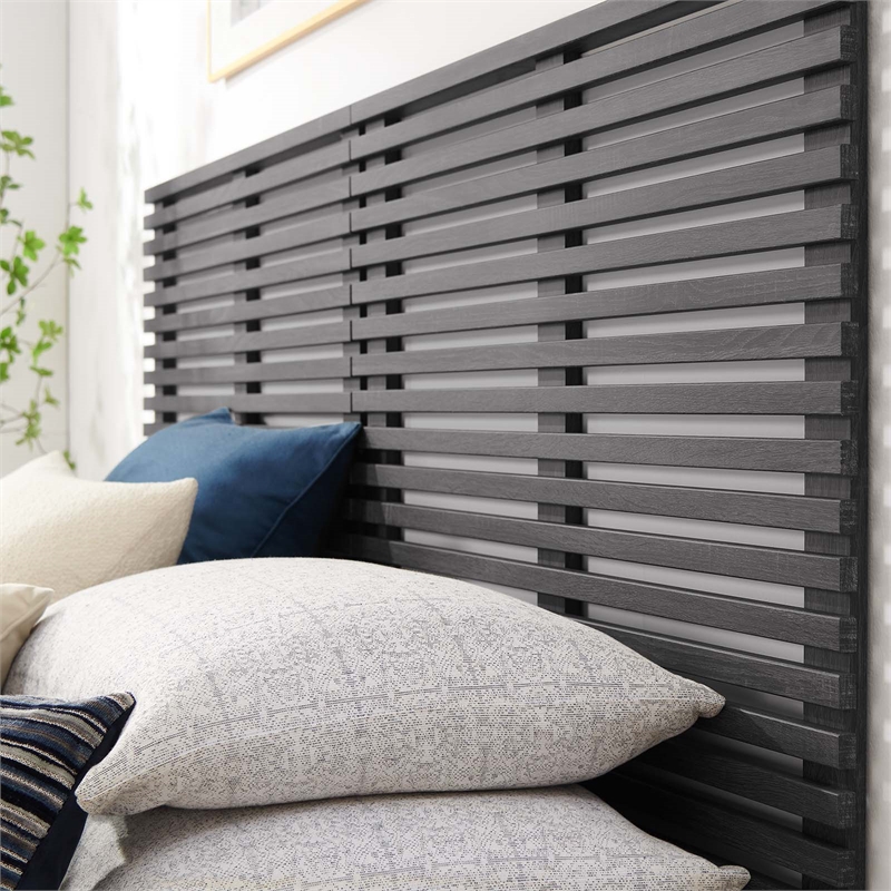 Modway Render Wall Mount Modern Wood King Headboard in Charcoal