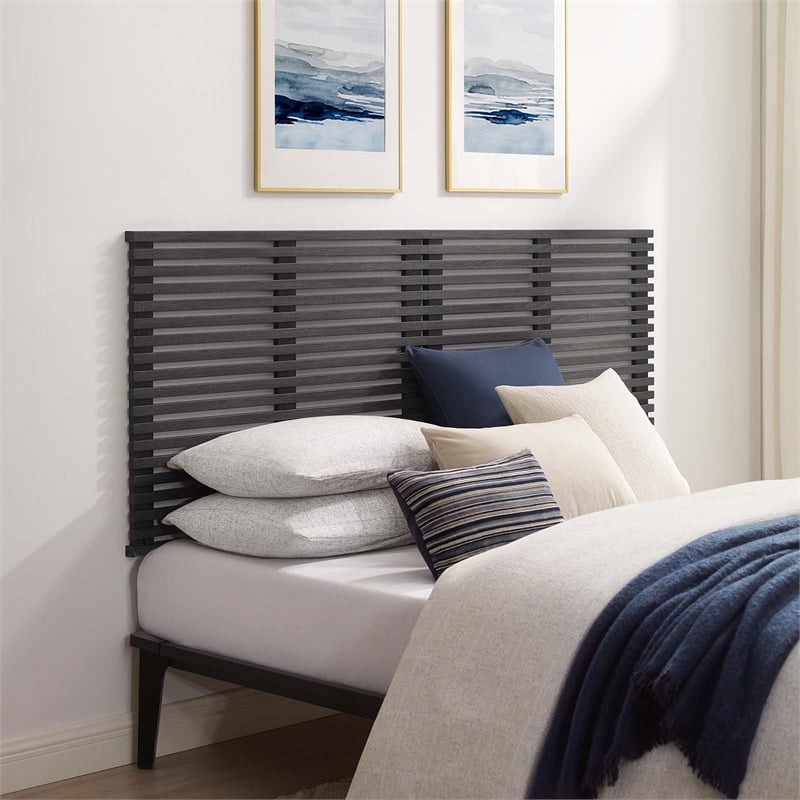 Modway Render Wall Mount Modern Wood King Headboard in Charcoal