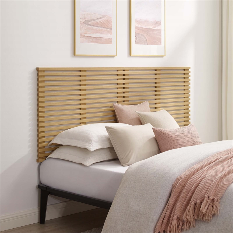 Modway Render Wall Mount Wood King Headboard with Mounting Hardware in Oak