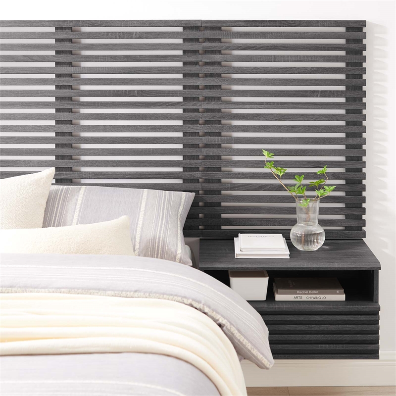 Modway Render Modern Wood Twin Headboard and Nightstands in Charcoal