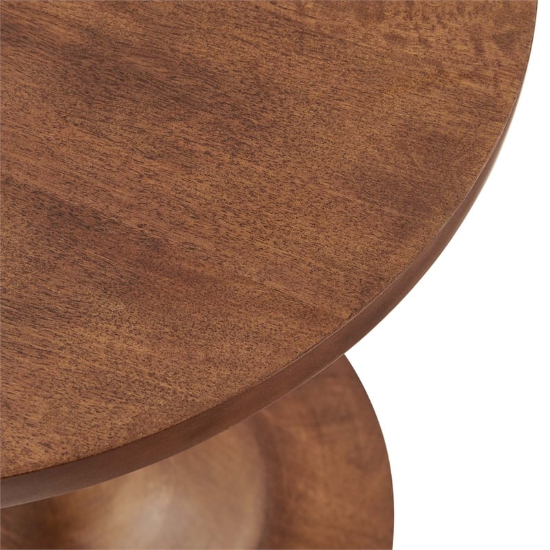 Modway Lina Round Wood Side Table with Tapered Pedestal Base in Walnut