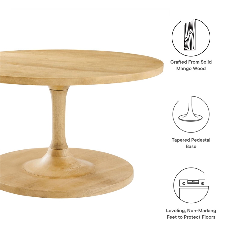 Modway Lina Round Wood Coffee Table with Tapered Pedestal Base in Oak