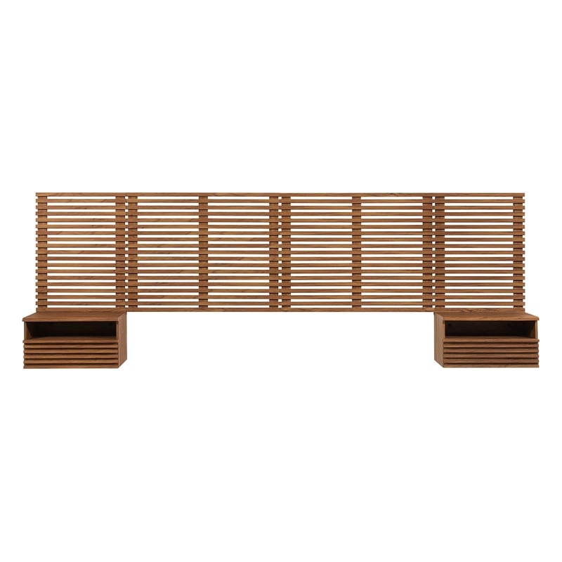 Modway Render Modern Wood King Headboard and Nightstands in Walnut