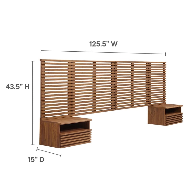 Modway Render Modern Wood King Headboard and Nightstands in Walnut