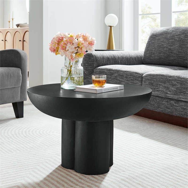 Caspian Round Concrete Coffee Table in Black