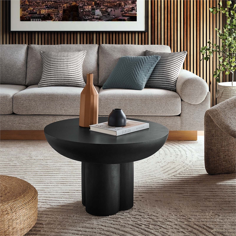 Caspian Round Concrete Coffee Table in Black