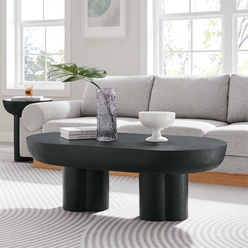 Caspian Oval Concrete Coffee Table in Black