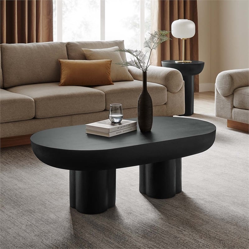 Caspian Oval Concrete Coffee Table in Black