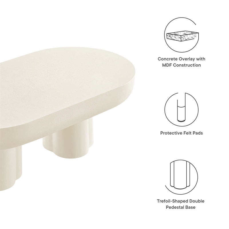 caspian oval concrete coffee table in white