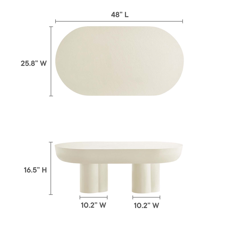 caspian oval concrete coffee table in white