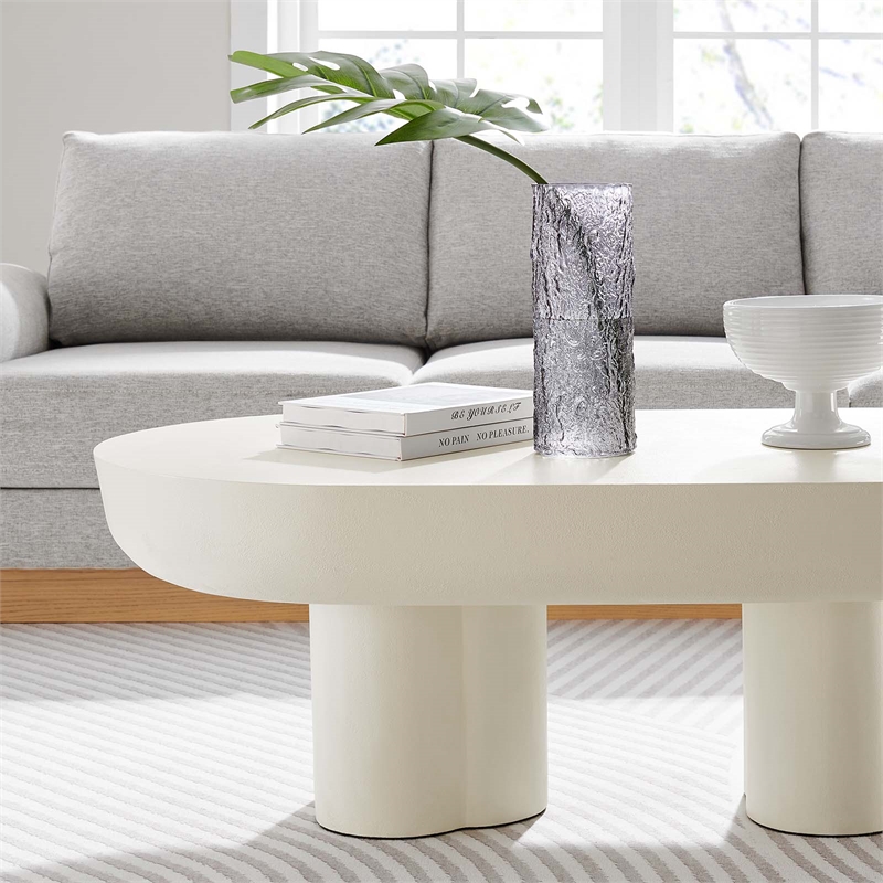 caspian oval concrete coffee table in white