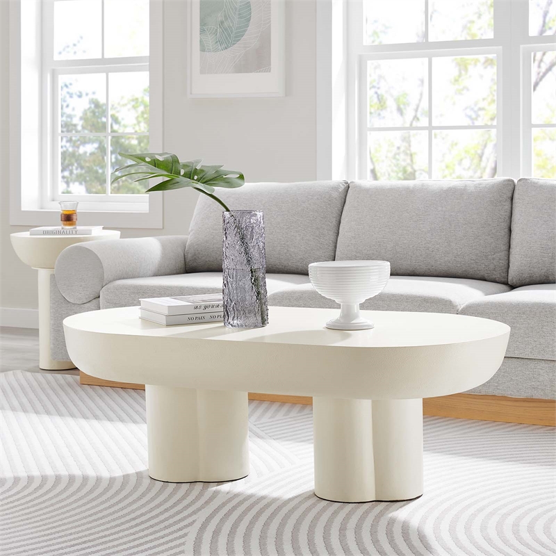 caspian oval concrete coffee table in white