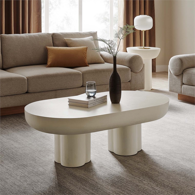 caspian oval concrete coffee table in white
