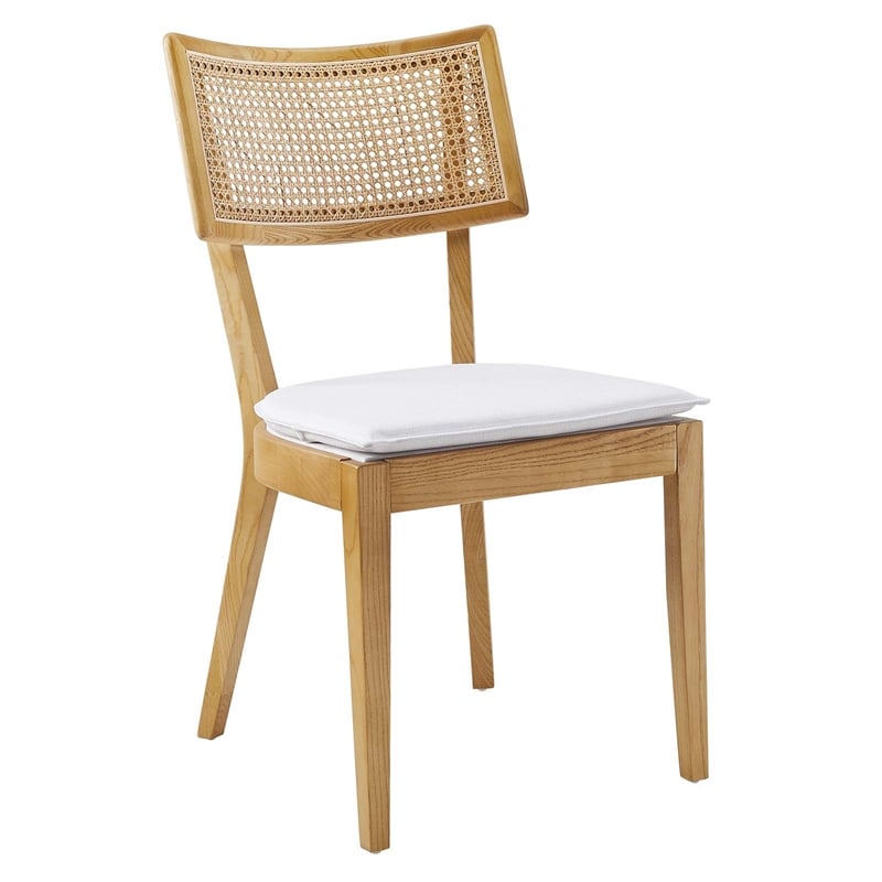 Caledonia Fabric Upholstered Wood Dining Chair Set of 2 in Natural White