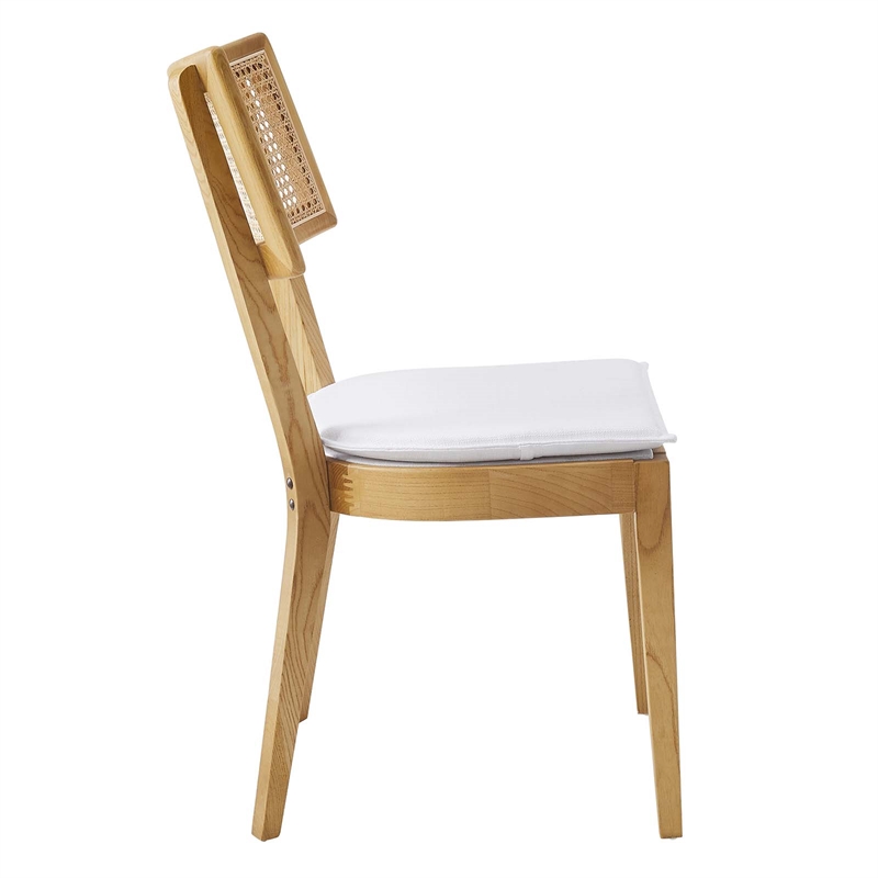 Caledonia Fabric Upholstered Wood Dining Chair Set of 2 in Natural White