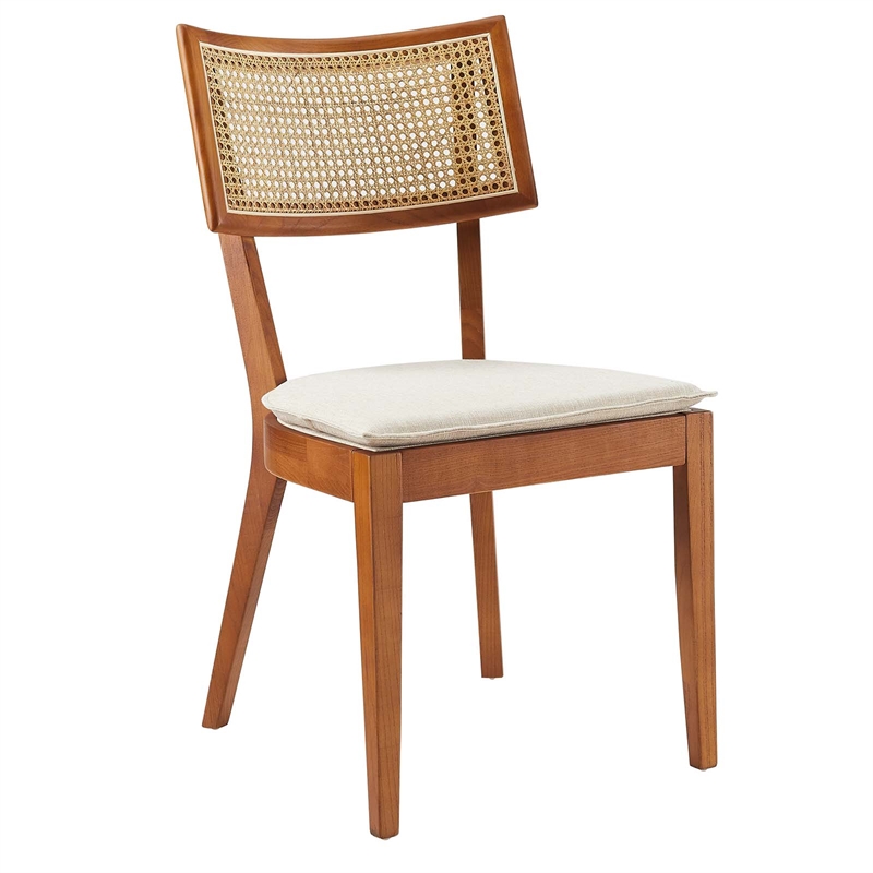Caledonia Fabric Upholstered Wood Dining Chair Set of 2 in Walnut Beige