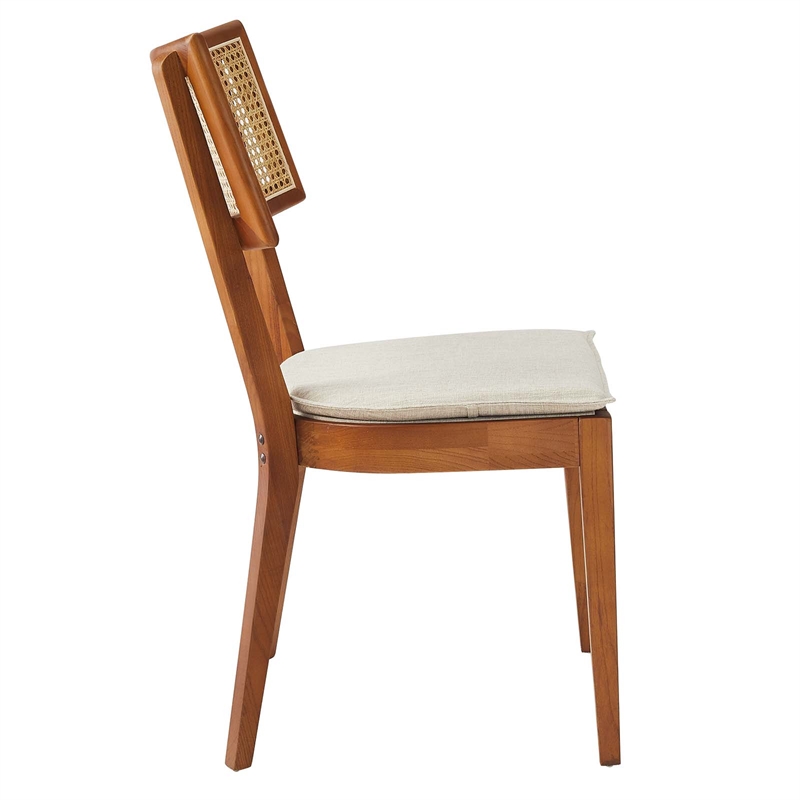 Caledonia Fabric Upholstered Wood Dining Chair Set of 2 in Walnut Beige