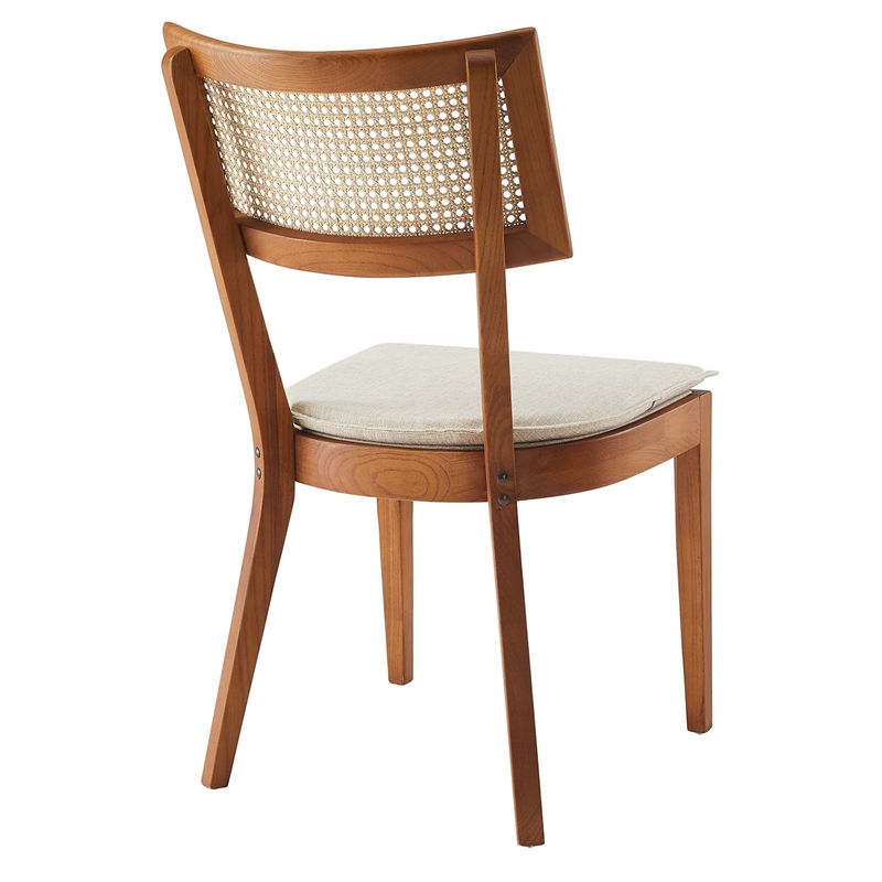 Caledonia Fabric Upholstered Wood Dining Chair Set of 2 in Walnut Beige