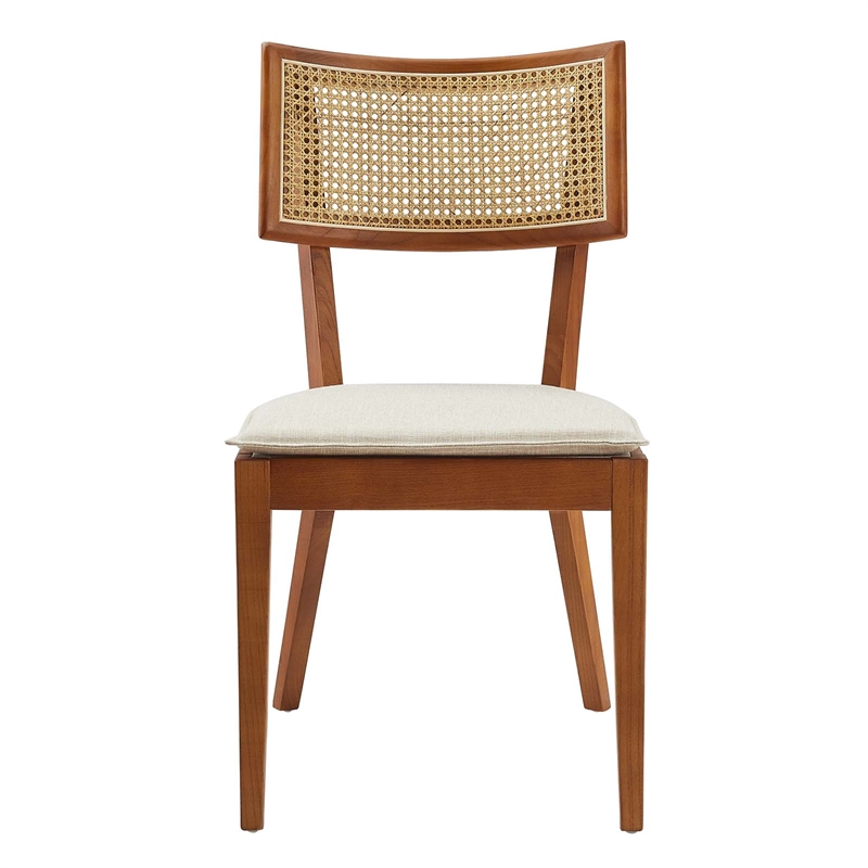 Caledonia Fabric Upholstered Wood Dining Chair Set of 2 in Walnut Beige