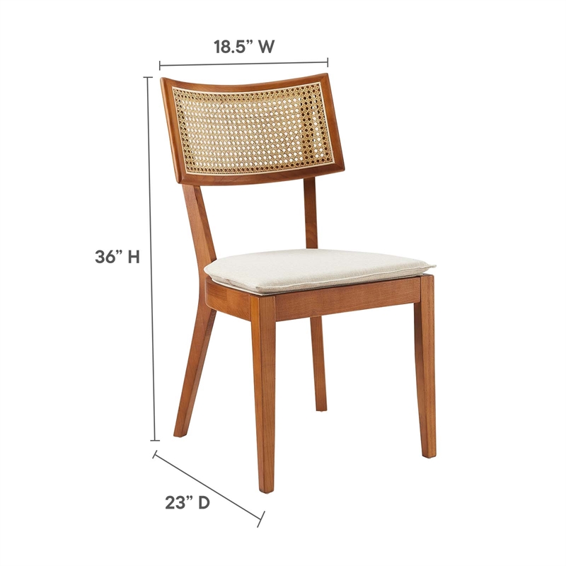 Caledonia Fabric Upholstered Wood Dining Chair Set of 2 in Walnut Beige