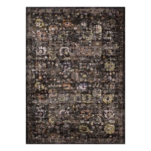 Minu Distressed Floral Lattice 4x6 Area Rug in Black Yellow and Orange