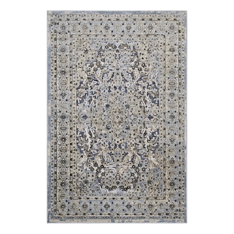 Elqenna Ornate Vintage Floral Turkish 5x8 Area Rug in Blue and Cream