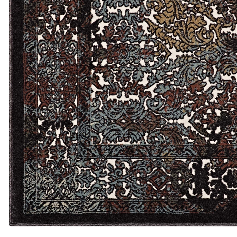 Westia Ornate Turkish 8x10 Vintage Area Rug in Dark Brown and Silver Blue