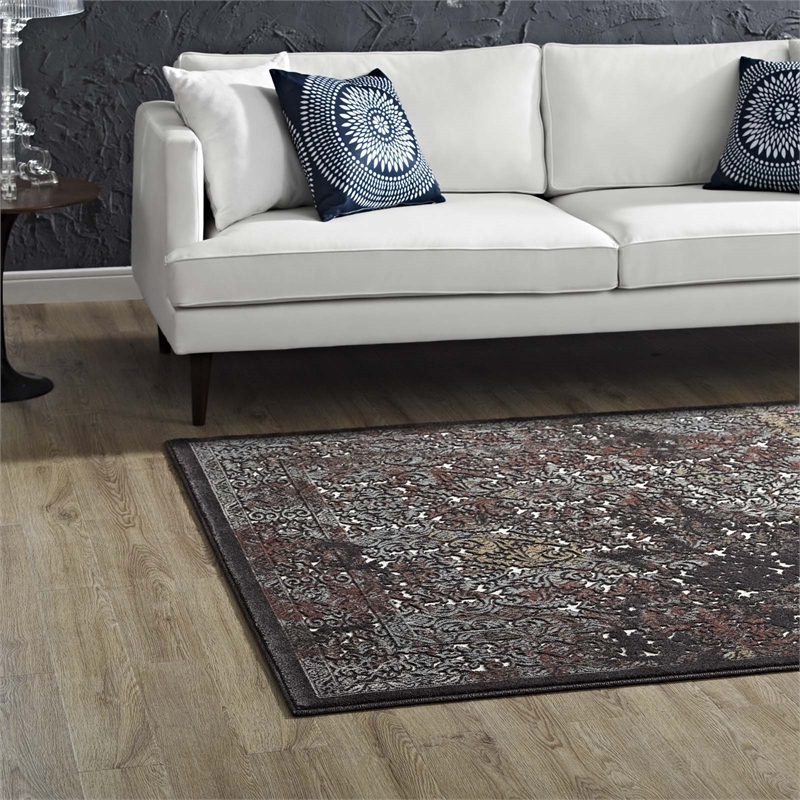 Westia Ornate Turkish 8x10 Vintage Area Rug in Dark Brown and Silver Blue