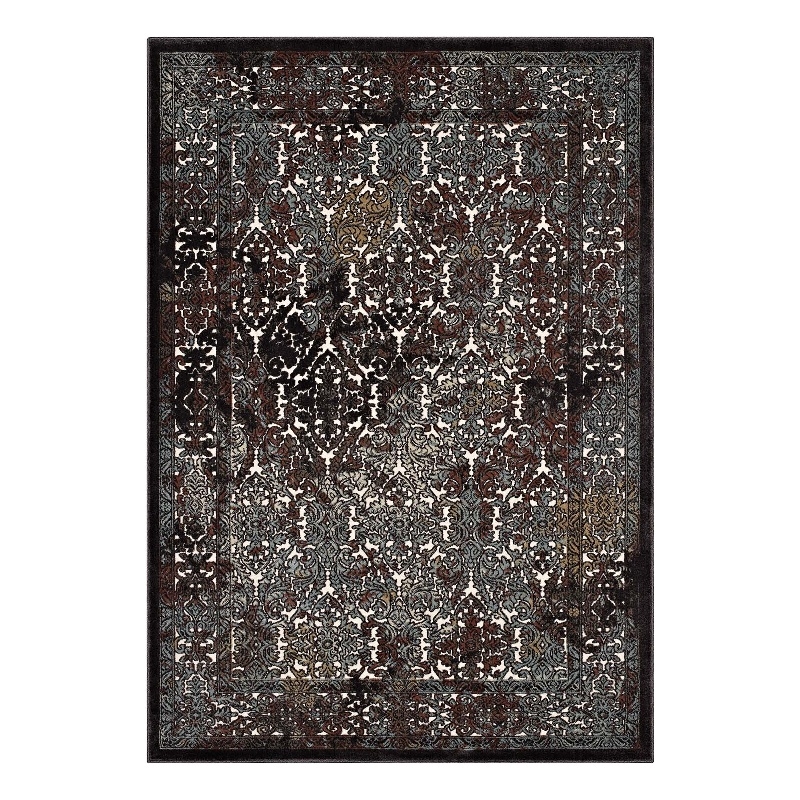 Westia Ornate Turkish 8x10 Vintage Area Rug in Dark Brown and Silver Blue