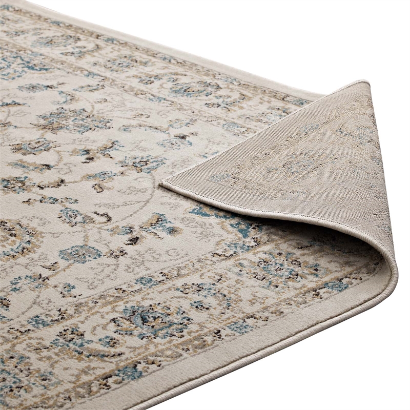 Atara Distressed Vintage Medallion 5x8 Area Rug in Teal and Beige